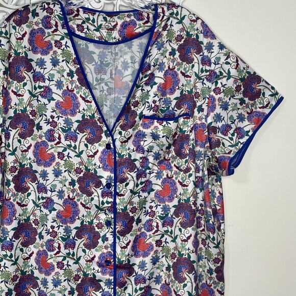 SUMMERSALT size LARGE Pajama Set Button up Short Sleeves Shorts BLUE Red Floral - Picture 6 of 16